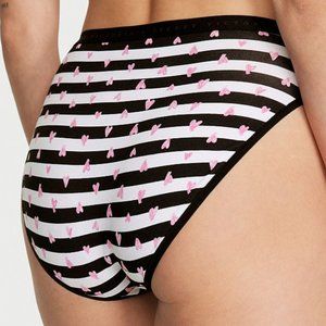 VS High-Leg Brief Stretch Cotton Black White Doodle Heart Stripe NWT